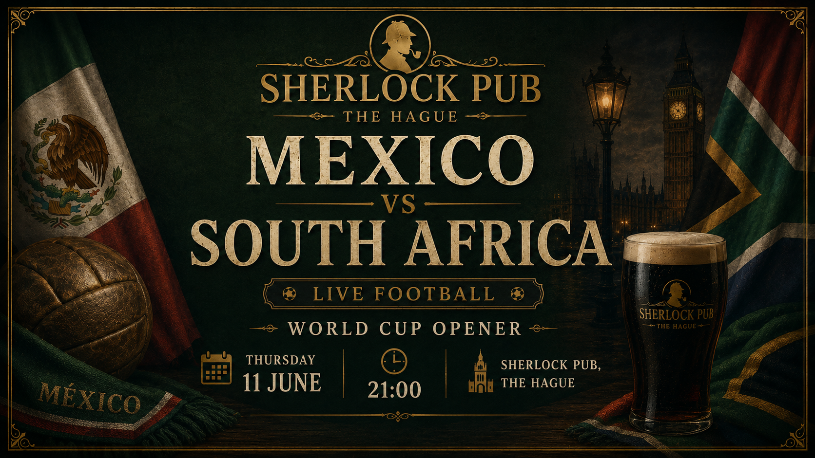 Mexico vs South Africa FIFA World Cup event at Sherlock Pub in The Hague.