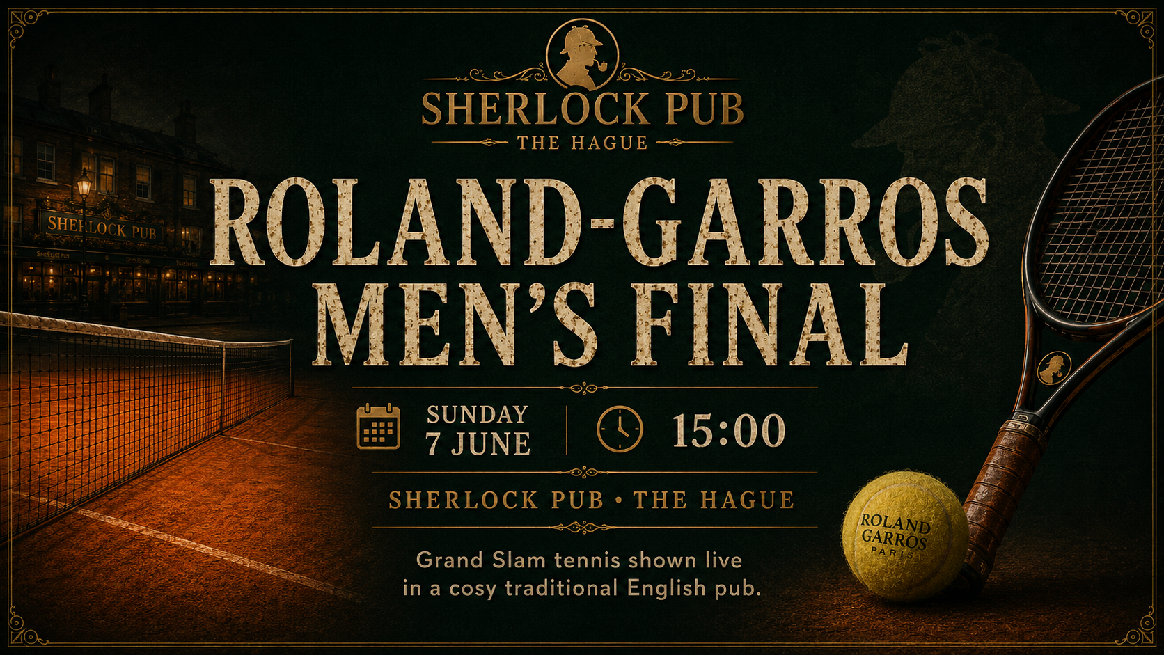Roland-Garros Men’s Final event at Sherlock Pub in The Hague.