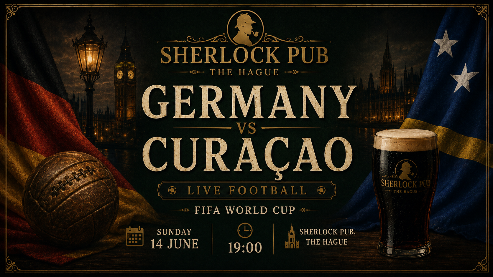 Germany vs Curaçao FIFA World Cup event at Sherlock Pub in The Hague.