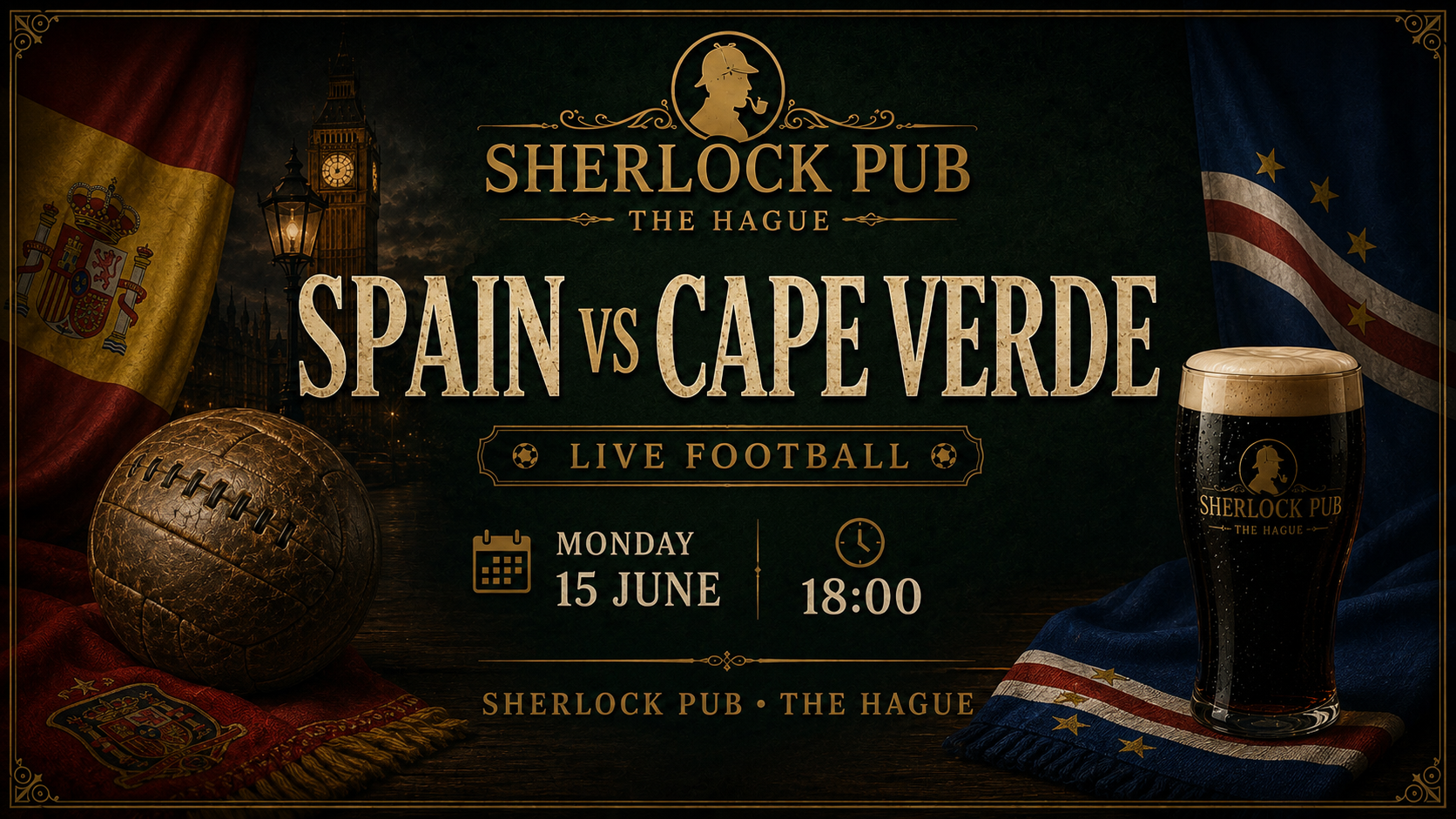 Spain vs Cape Verde FIFA World Cup event at Sherlock Pub in The Hague.