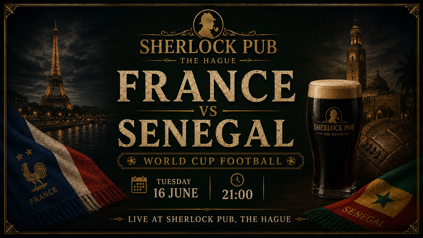 France vs Senegal FIFA World Cup event at Sherlock Pub in The Hague.