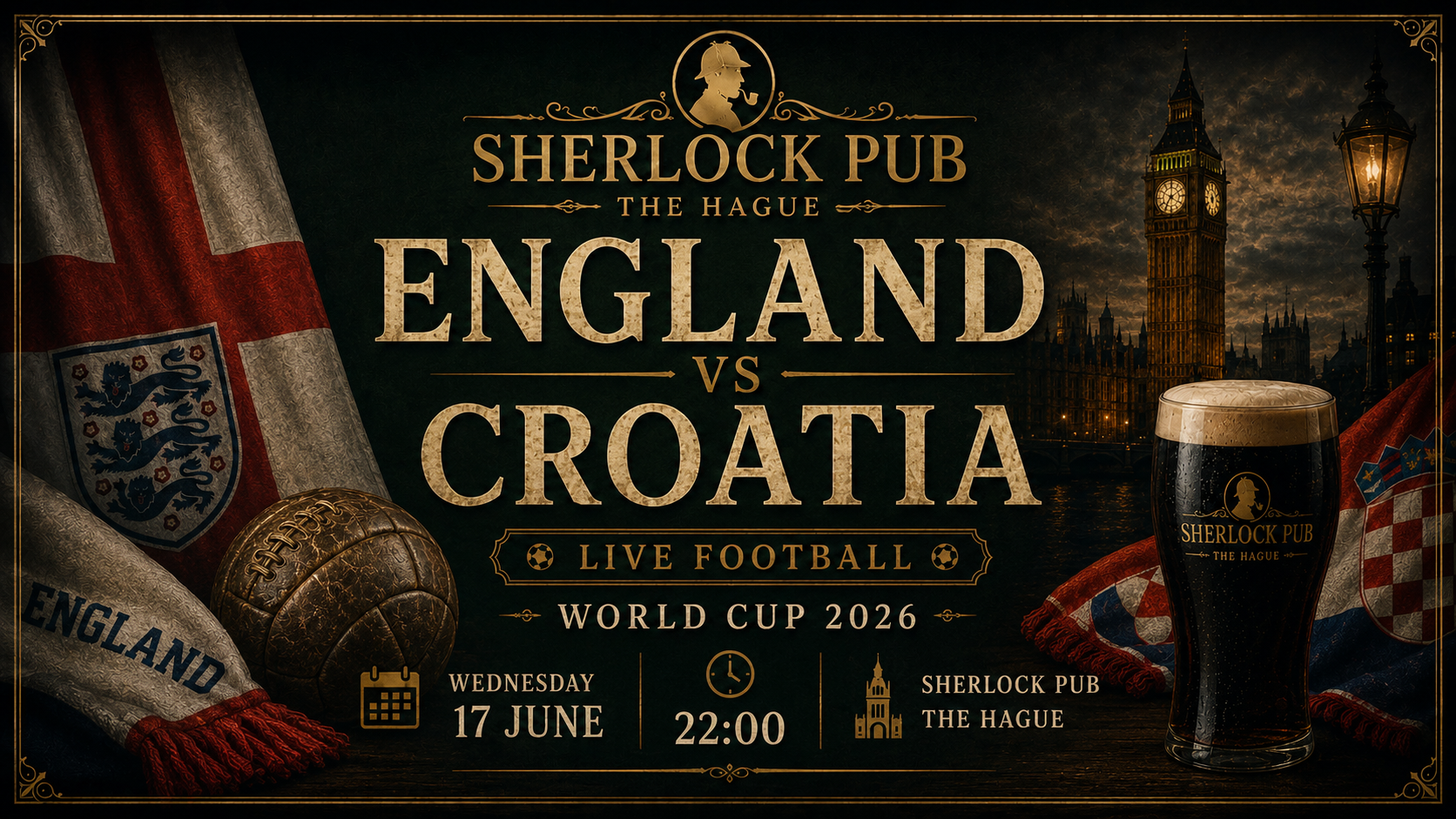 England vs Croatia FIFA World Cup event at Sherlock Pub in The Hague.