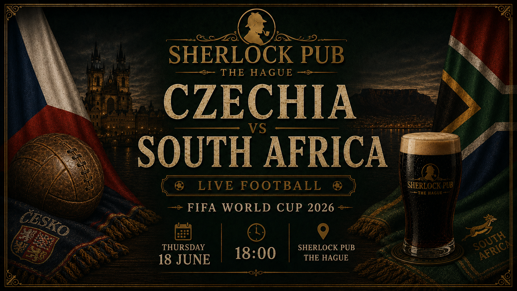 Tschechien vs Südafrika als FIFA-Weltmeisterschaftsspiel im Sherlock Pub in Den Haag.