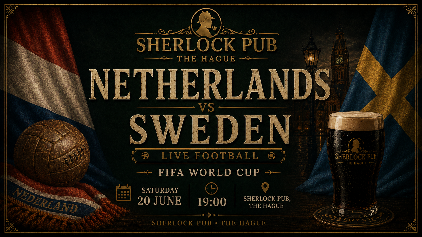 Niederlande vs Schweden als FIFA-Weltmeisterschaftsspiel im Sherlock Pub in Den Haag.