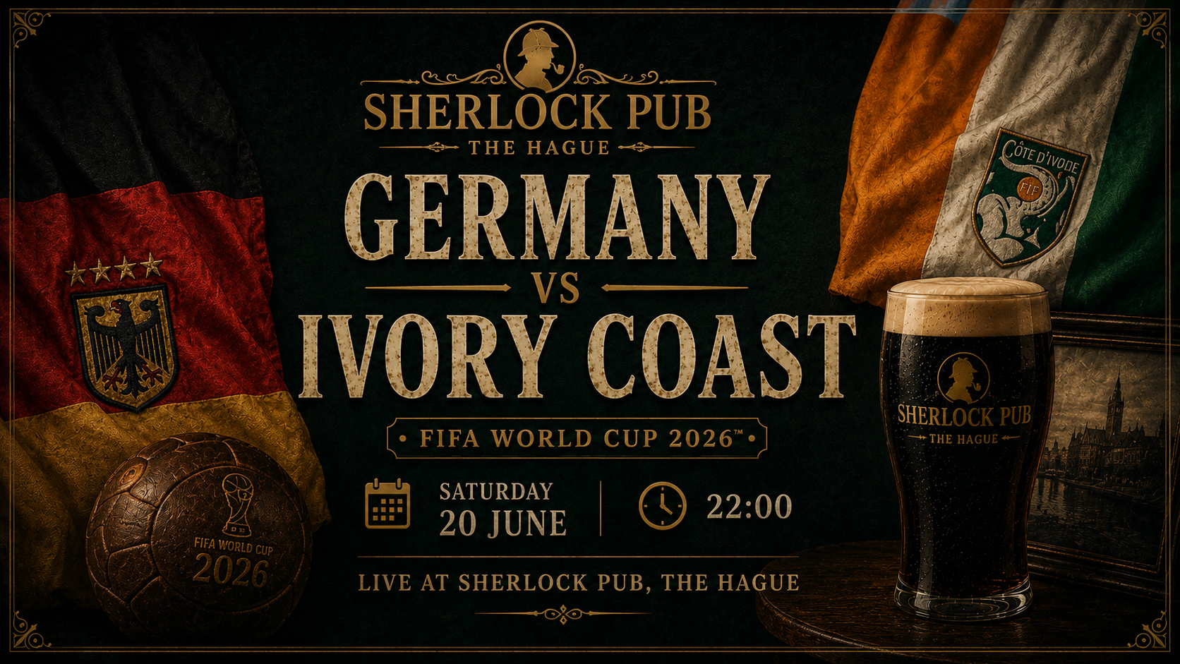 Deutschland vs Elfenbeinküste als FIFA-Weltmeisterschaftsspiel im Sherlock Pub in Den Haag.