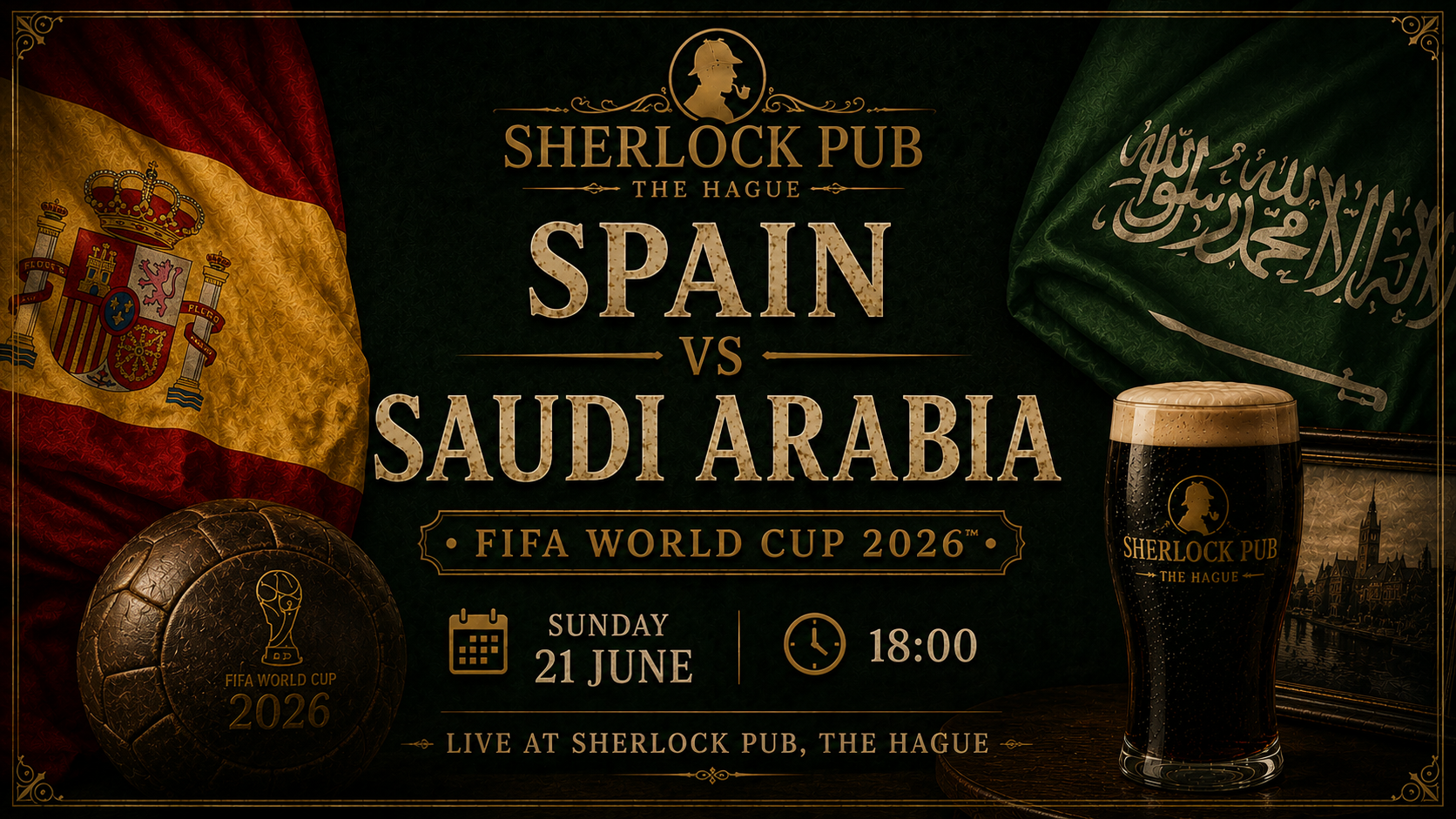 Spanien vs Saudi-Arabien als FIFA-Weltmeisterschaftsspiel im Sherlock Pub in Den Haag.
