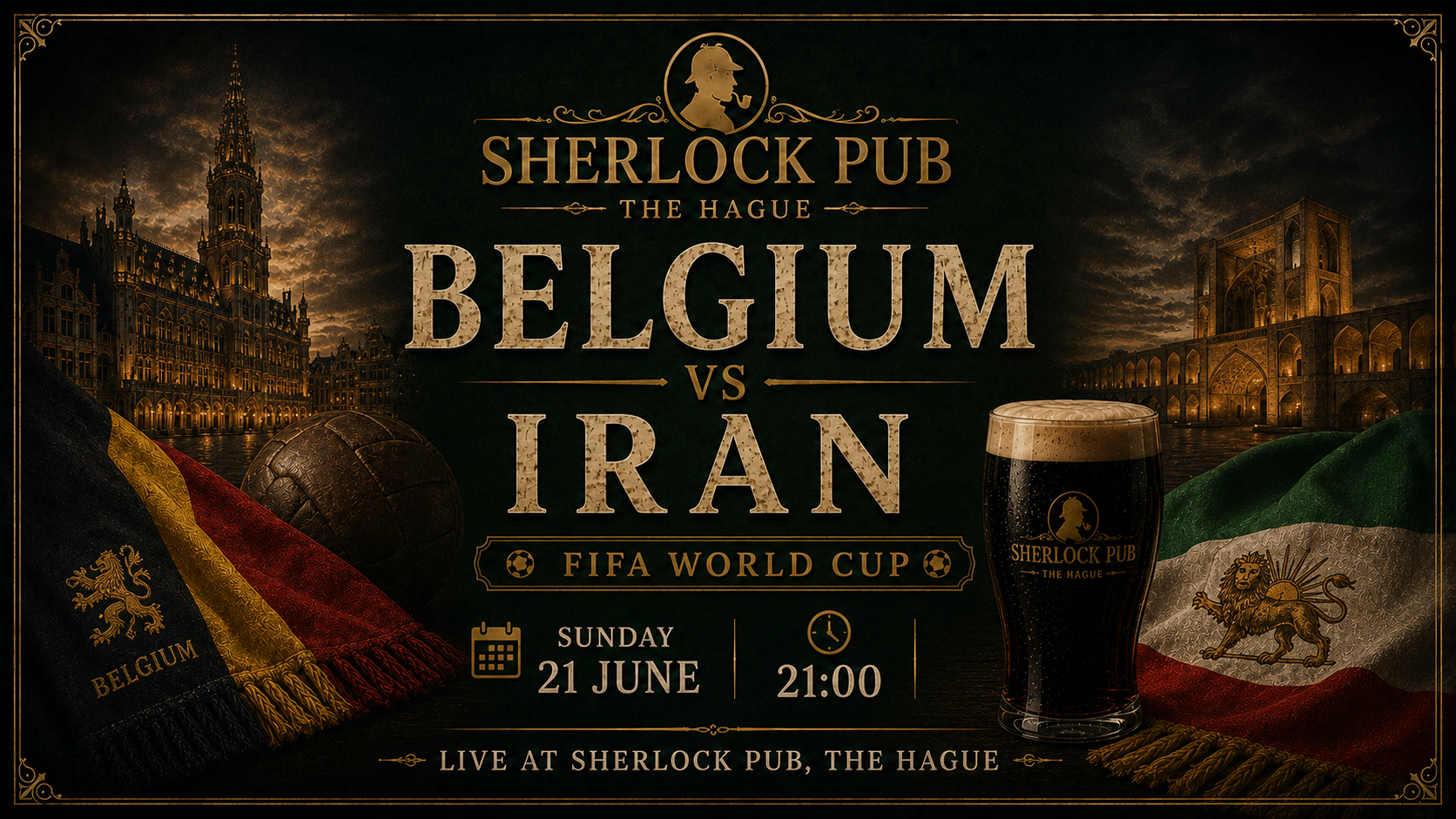 Belgien vs Iran als FIFA-Weltmeisterschaftsspiel im Sherlock Pub in Den Haag.