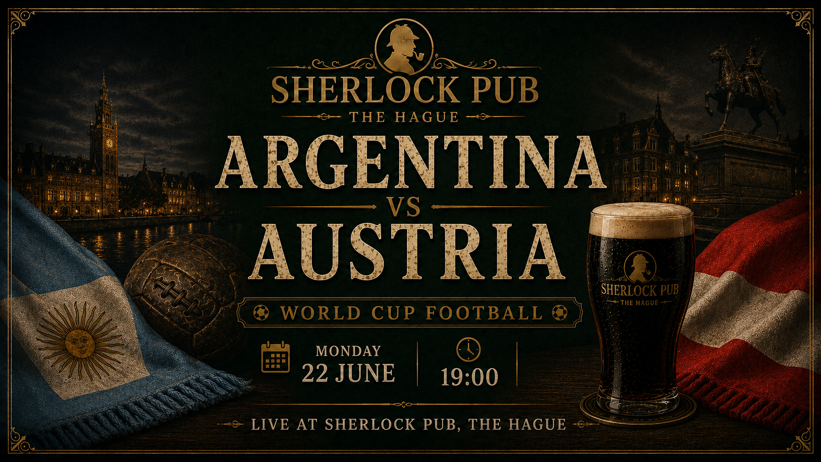 Argentinien vs Österreich als FIFA-Weltmeisterschaftsspiel im Sherlock Pub in Den Haag.