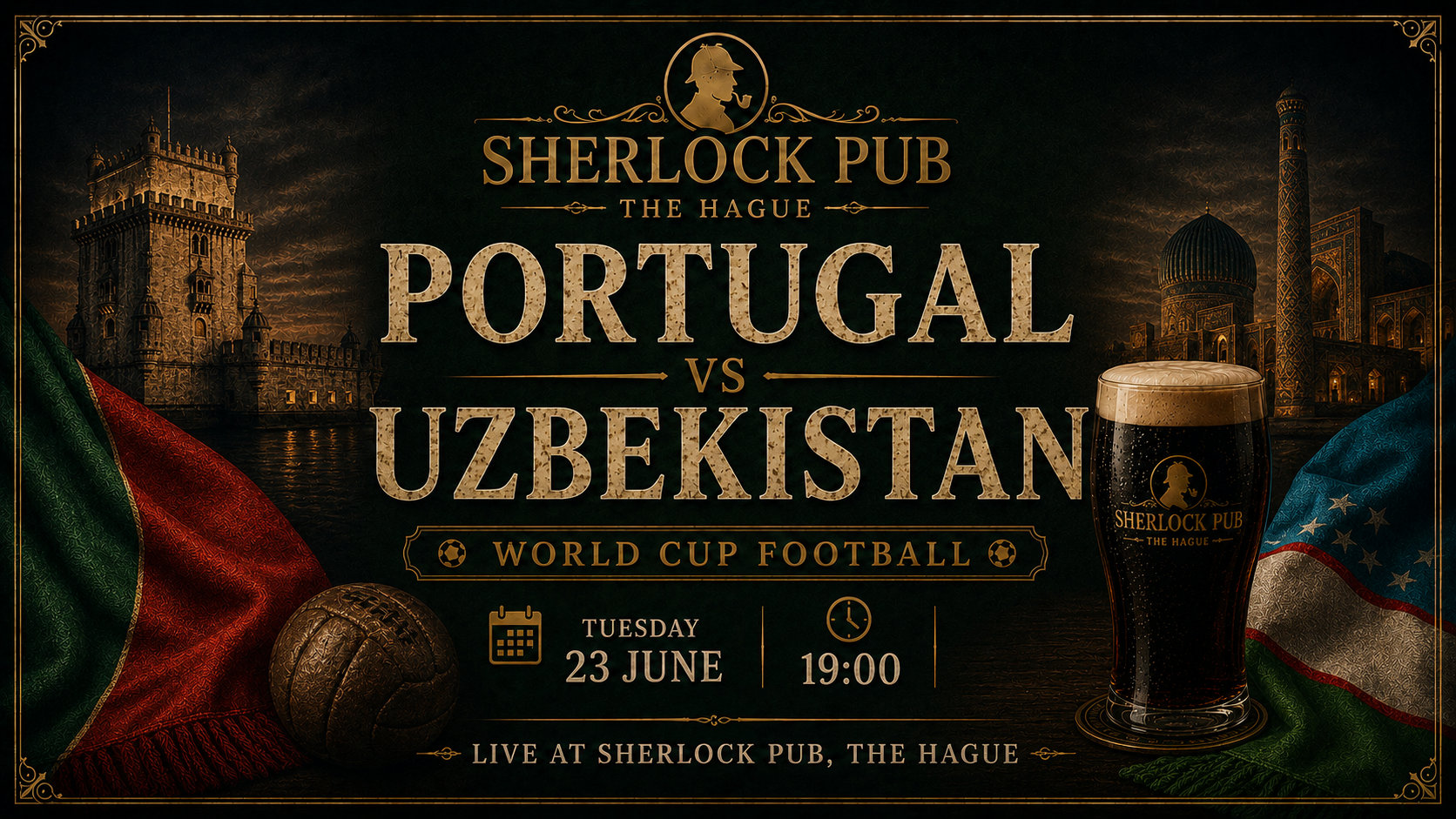 Portugal vs Usbekistan als FIFA-Weltmeisterschaftsspiel im Sherlock Pub in Den Haag.