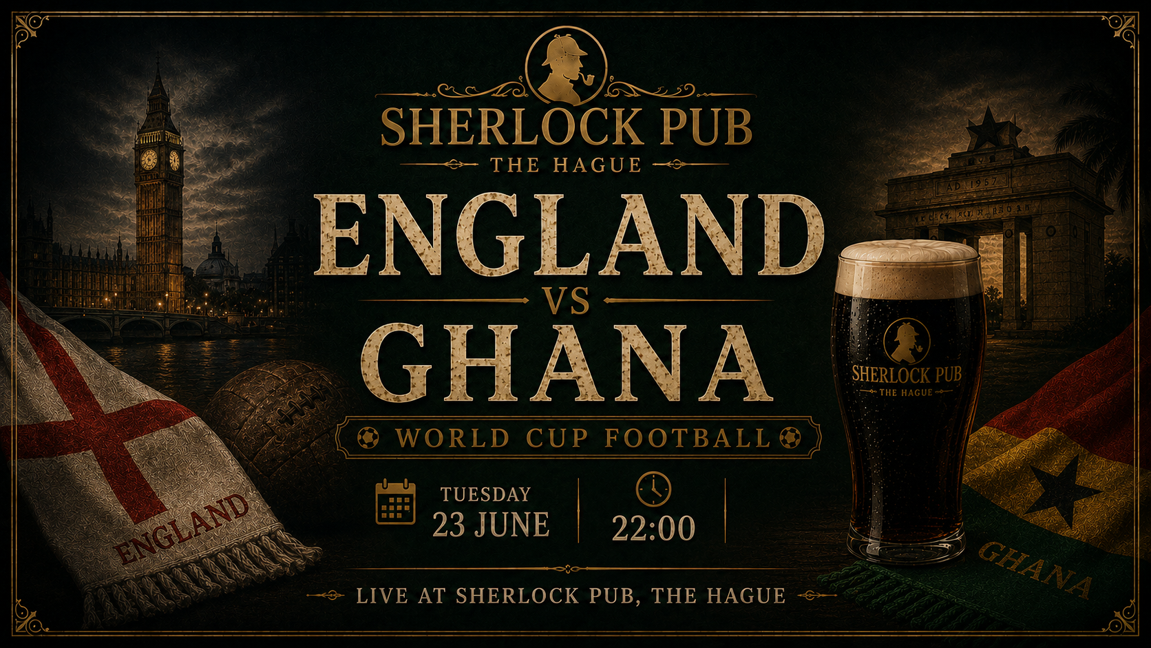 England vs Ghana als FIFA-Weltmeisterschaftsspiel im Sherlock Pub in Den Haag.