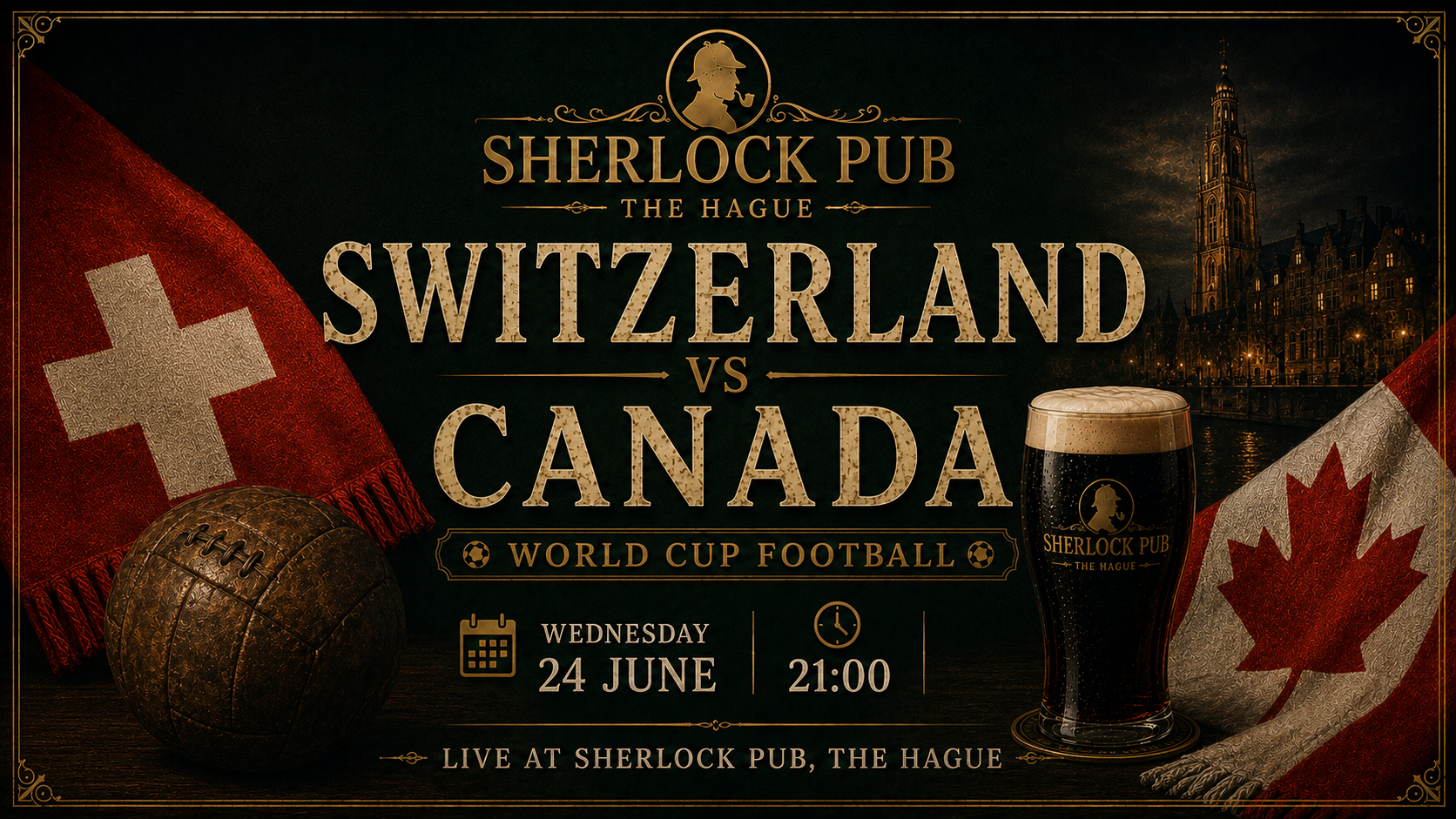 Schweiz vs Kanada als FIFA-Weltmeisterschaftsspiel im Sherlock Pub in Den Haag.