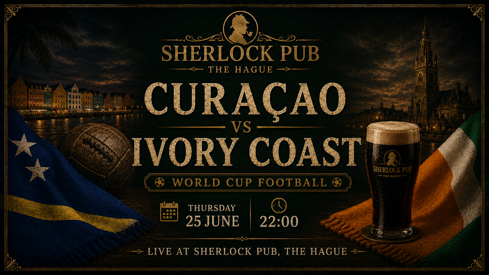 Curaçao vs Elfenbeinküste als FIFA-Weltmeisterschaftsspiel im Sherlock Pub in Den Haag.