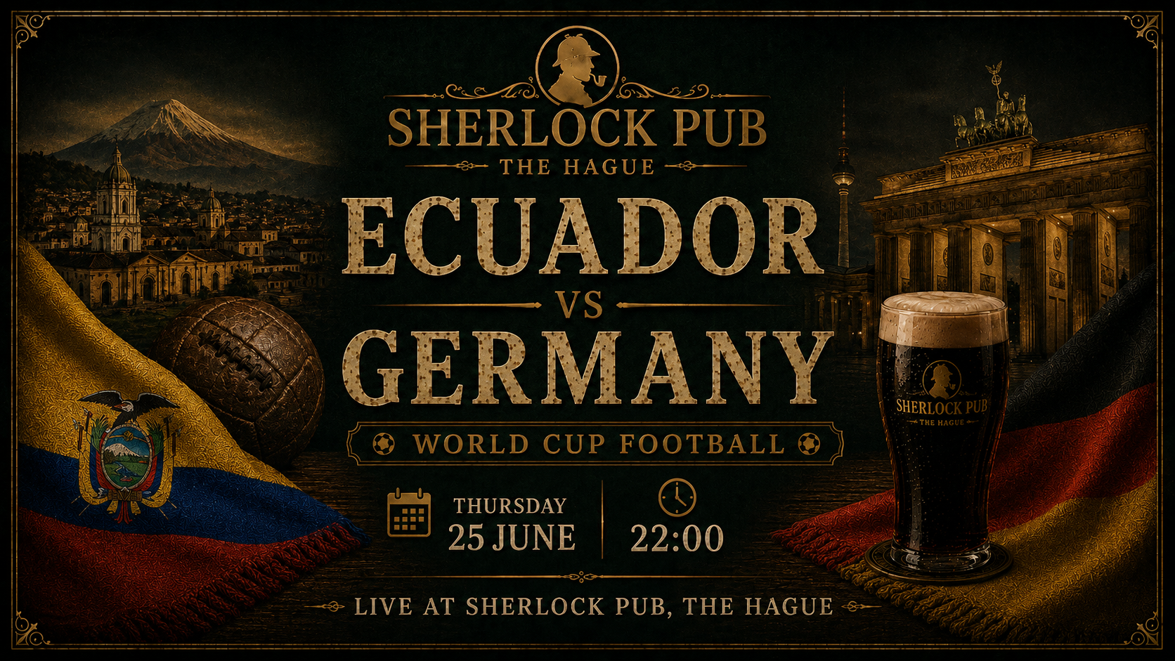 Ecuador vs Deutschland als FIFA-Weltmeisterschaftsspiel im Sherlock Pub in Den Haag.