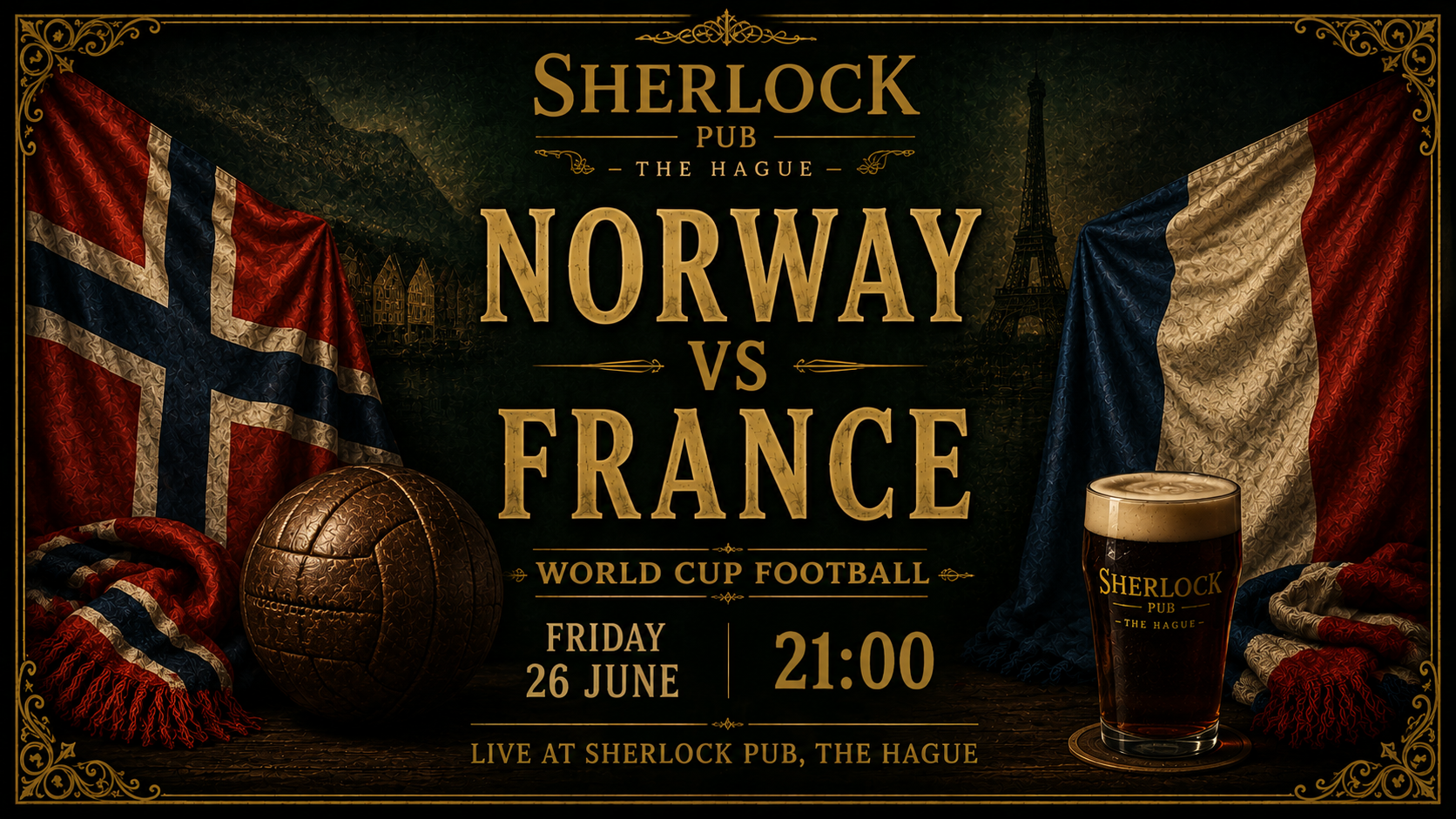 Norwegen vs Frankreich als FIFA-Weltmeisterschaftsspiel im Sherlock Pub in Den Haag.