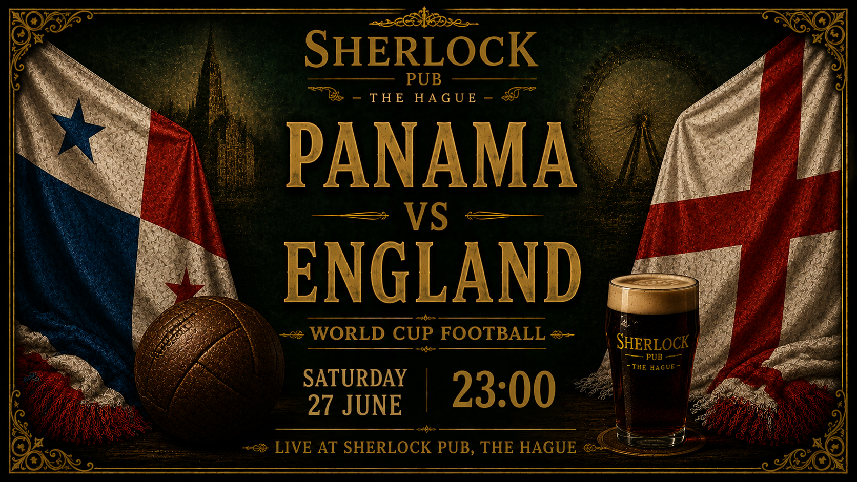 Panama vs England als FIFA-Weltmeisterschaftsspiel im Sherlock Pub in Den Haag.