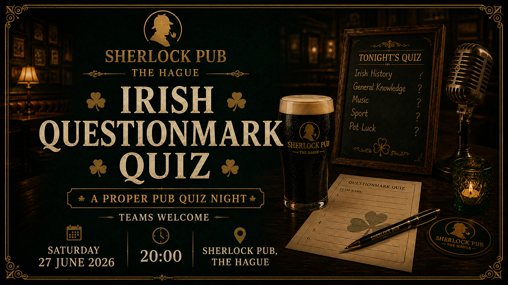 Irish Questionmark Pub Quiz im Sherlock Pub in Den Haag.