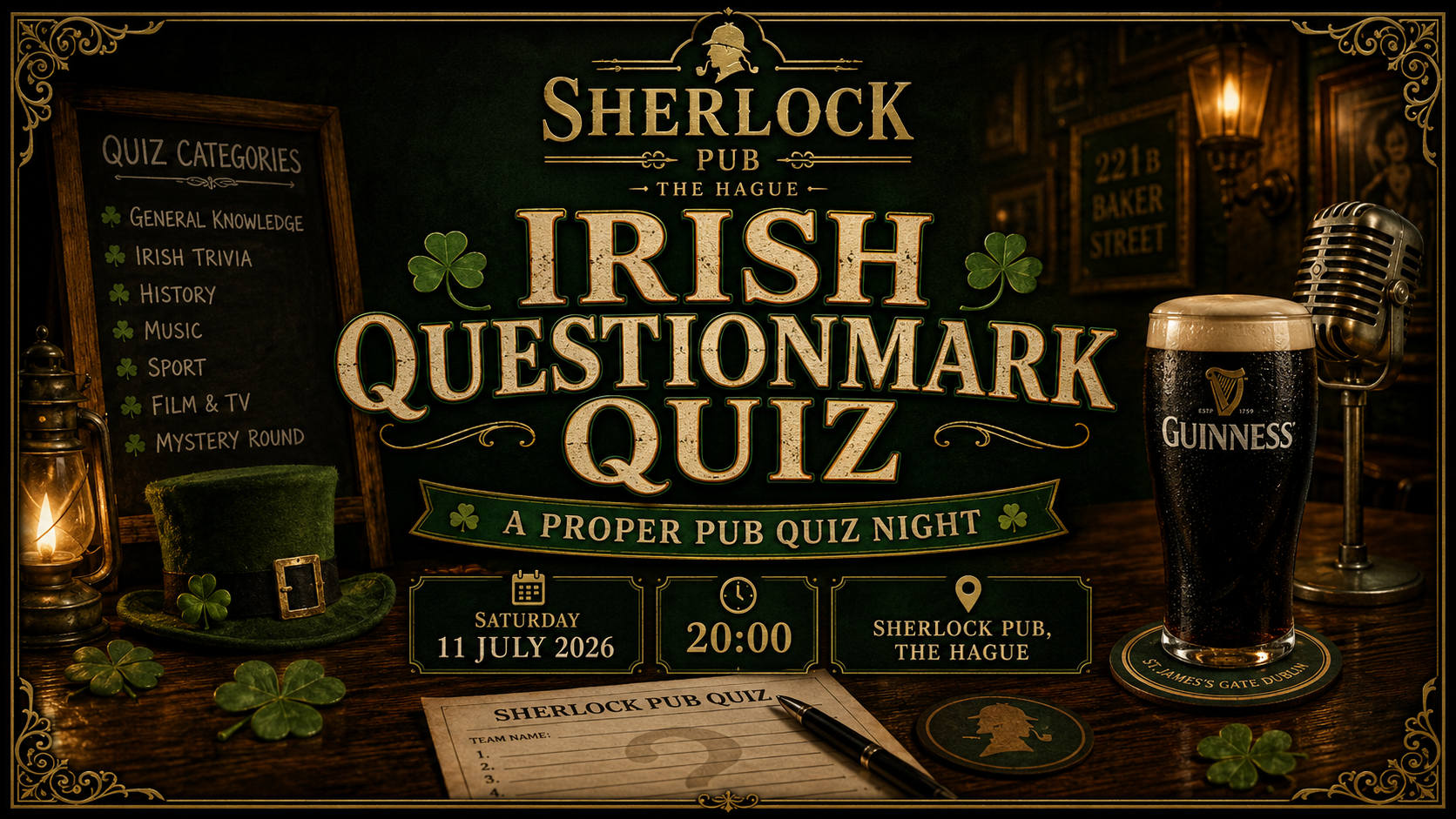 Irish Questionmark Pub Quiz im Sherlock Pub in Den Haag.