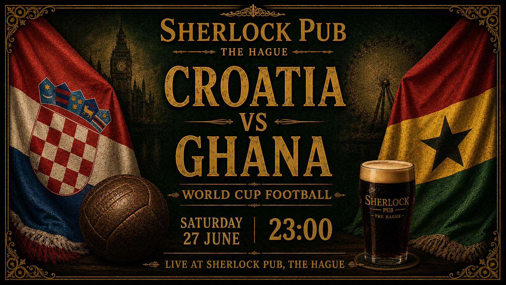 Kroatien vs Ghana als FIFA-Weltmeisterschaftsspiel im Sherlock Pub in Den Haag.