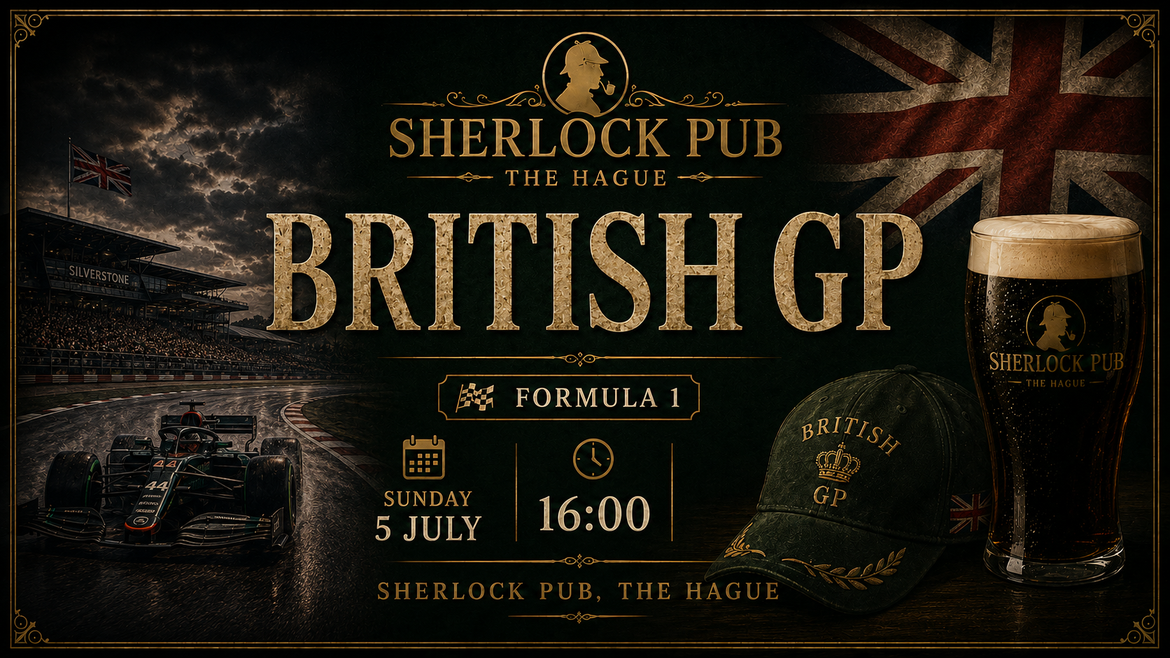 Großer Preis von Großbritannien als Formel-1-Event im Sherlock Pub in Den Haag.