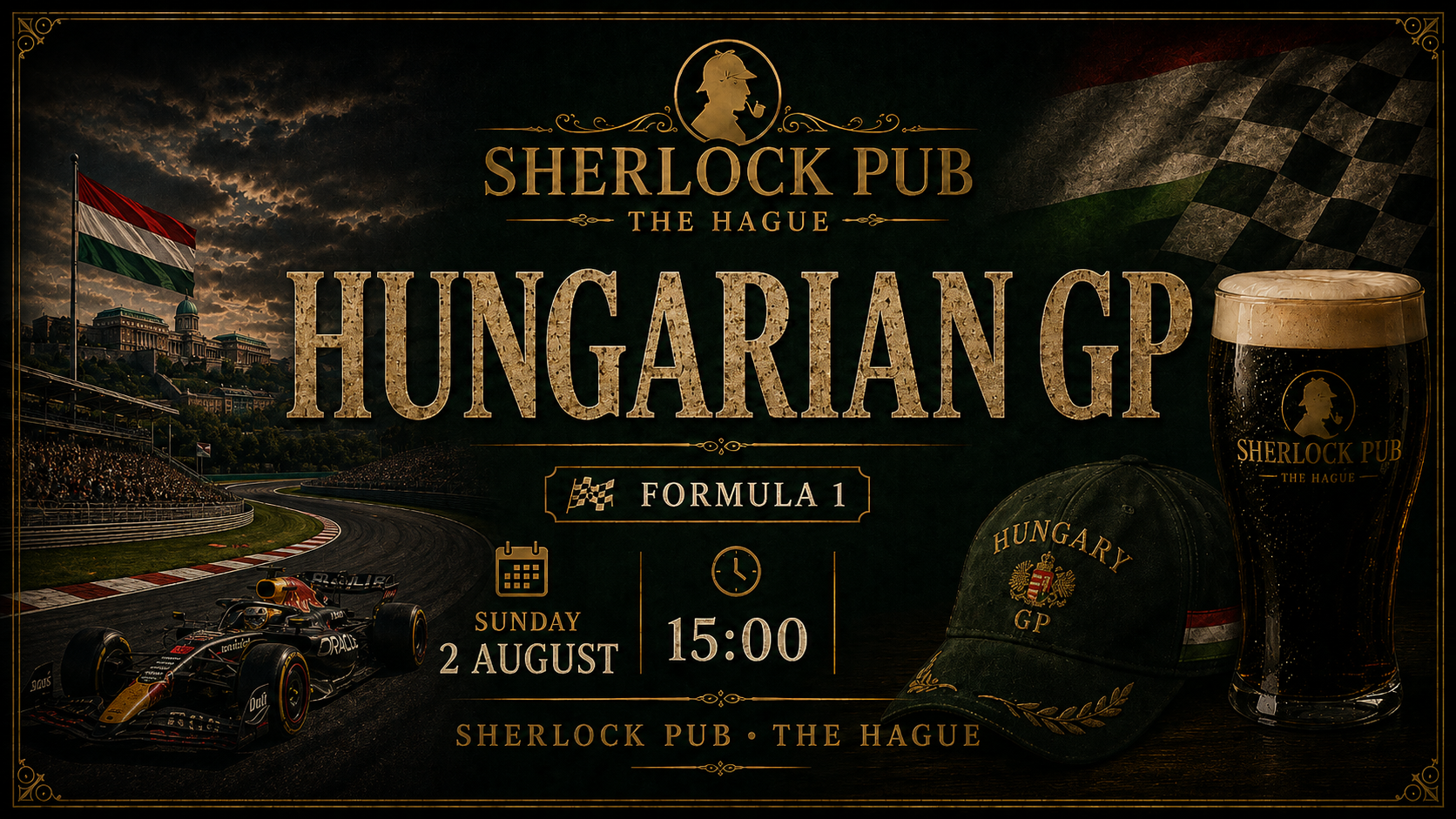 Großer Preis von Ungarn als Formel-1-Event im Sherlock Pub in Den Haag.
